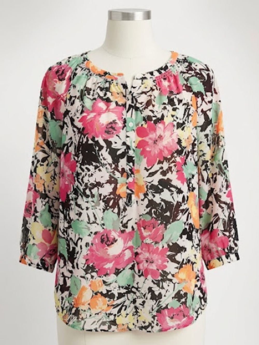 Lauren Ralph Lauren women's floral split-neck peasant / henley blouse S